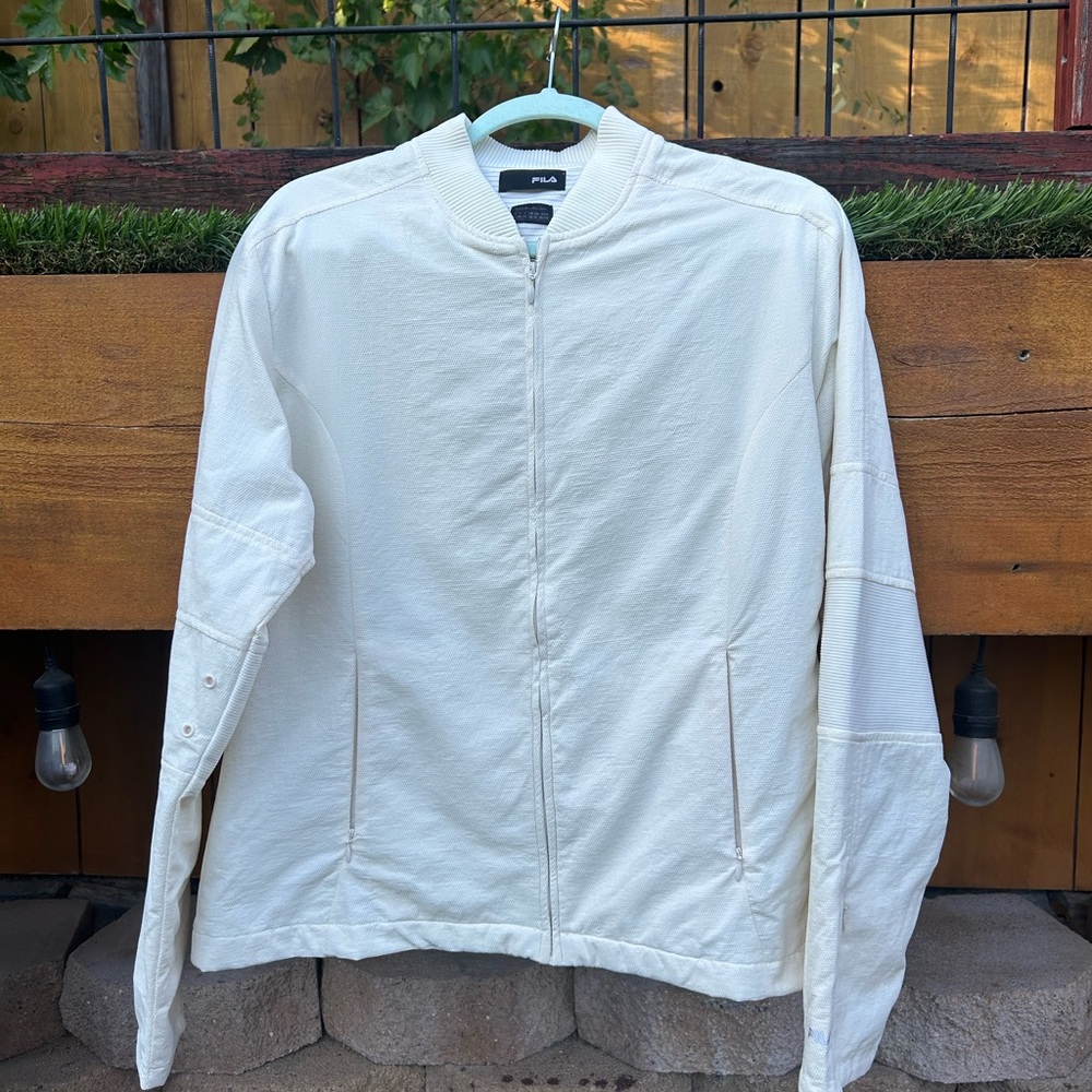 NWOT-Fila Sz XL off white jacket with striped lining & pockets - Picture 10 of 12